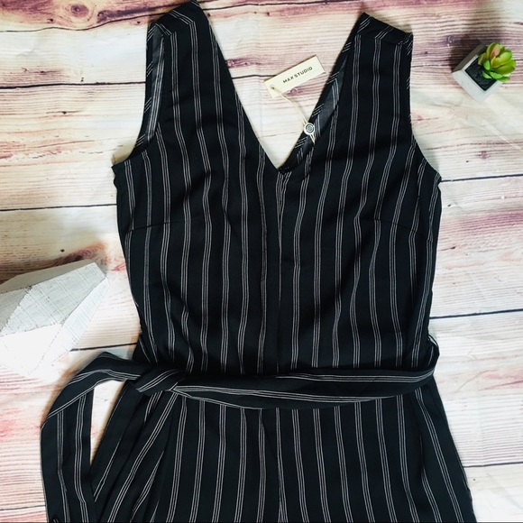 Max Studio Pants - Max Studio Black Striped Wide Leg Jumpsuit